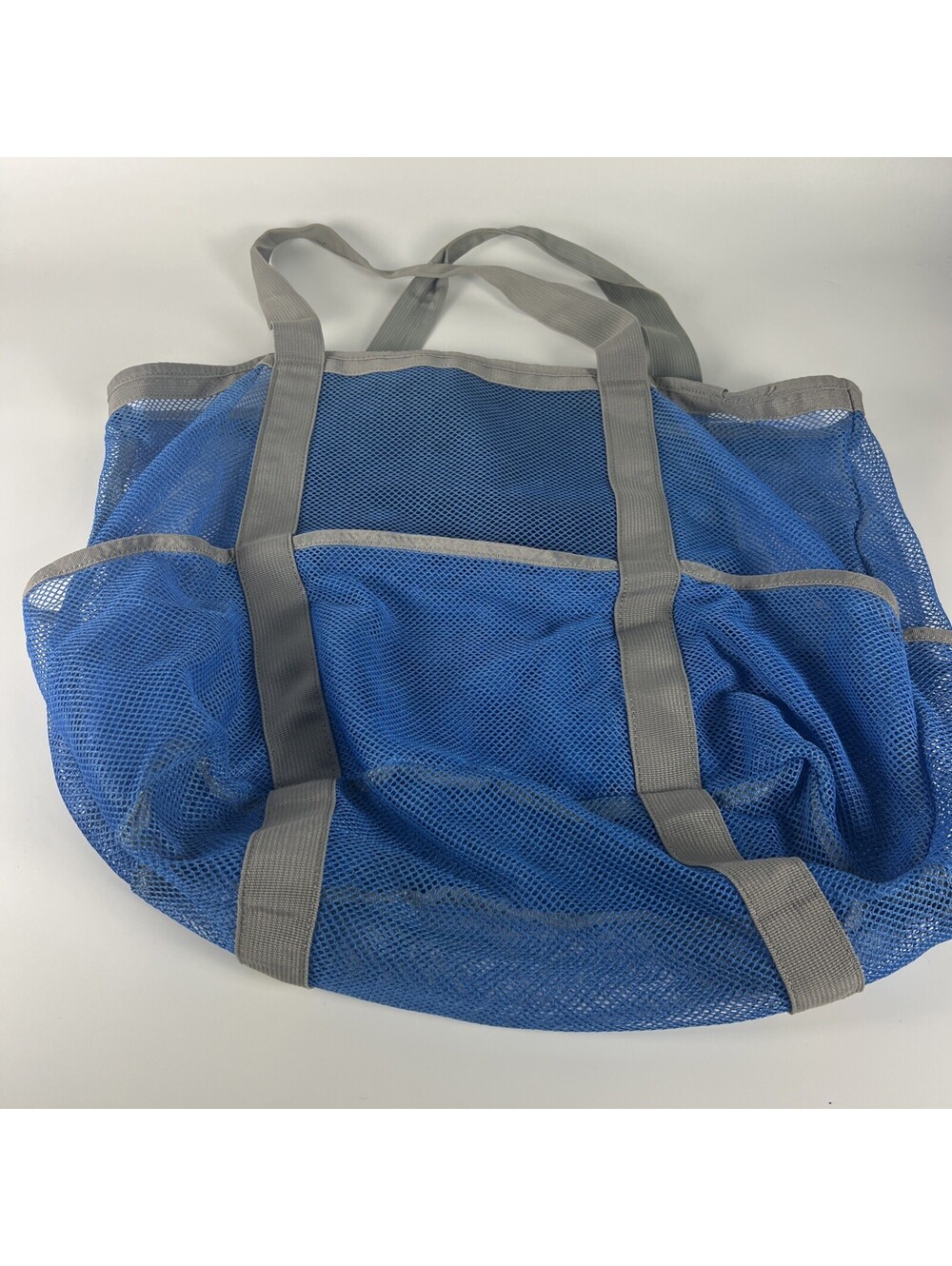 Blue Mesh Light Weight Zip Pocket Beach Tote Bag 22x17 Inches - Picture 7 of 11